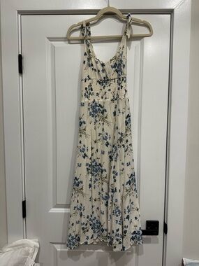 Reformation Cream Dress with Blue Floral Print